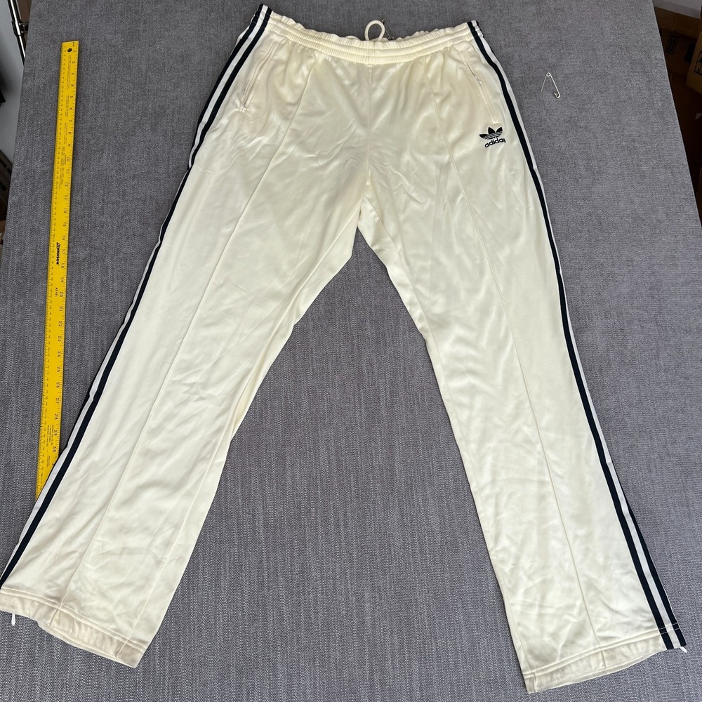 Adidas Originals Track Pants Mens XL Off White Black Stripe Ankle Zip Athleisure
